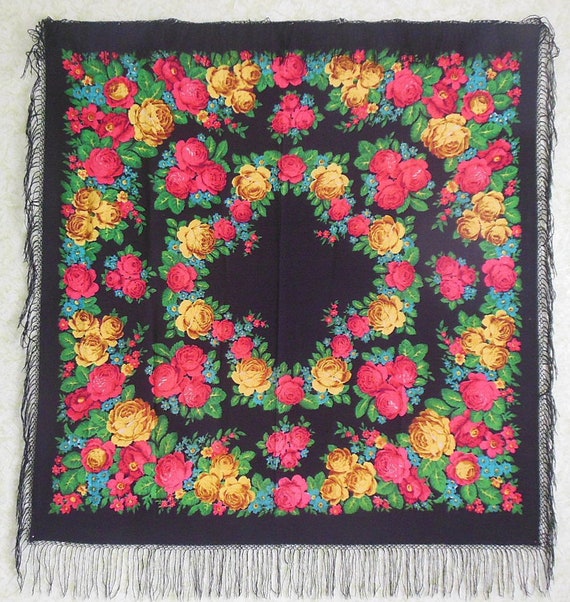 Wedding headscarf, Soviet vintage Ukrainian shawl,