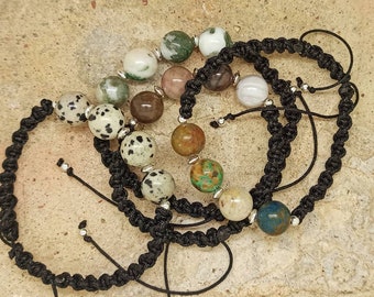 Macramé bracelet, petrified wood bead