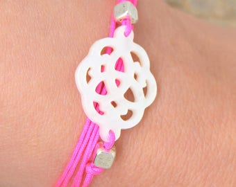 Armband, Perle, Perlen Silber, Spitzen Neon Pink, Sommer, Handgelenk oder Knöchel