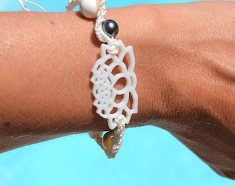 Makramee Armband, Tahitianperle, Gleitknoten