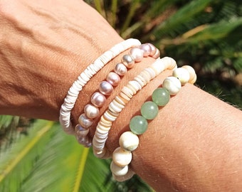 bracelet femme, avec perles en nacre, coquillage