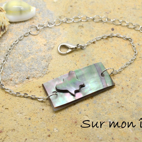 bracelet, papillon en nacre, chaine métal argenté