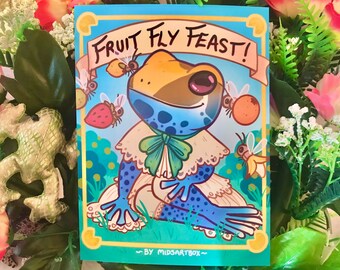 Print - Fruit Fly Feast! FROGGY FOODBOX mini poster, dart frog