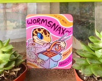 Label - Wormsnax! LIZARD LUNCHBOX stickers, leopard gecko