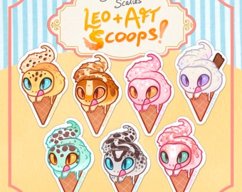 Sweetie Scales' Leo + AFT scoops! Sticker set leopard gecko fattailed gecko ice cream