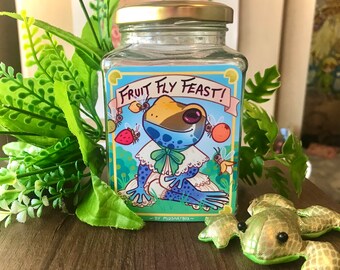 Label - Fruit Fly Feast! FROGGY FOODBOX sticker, dart frog