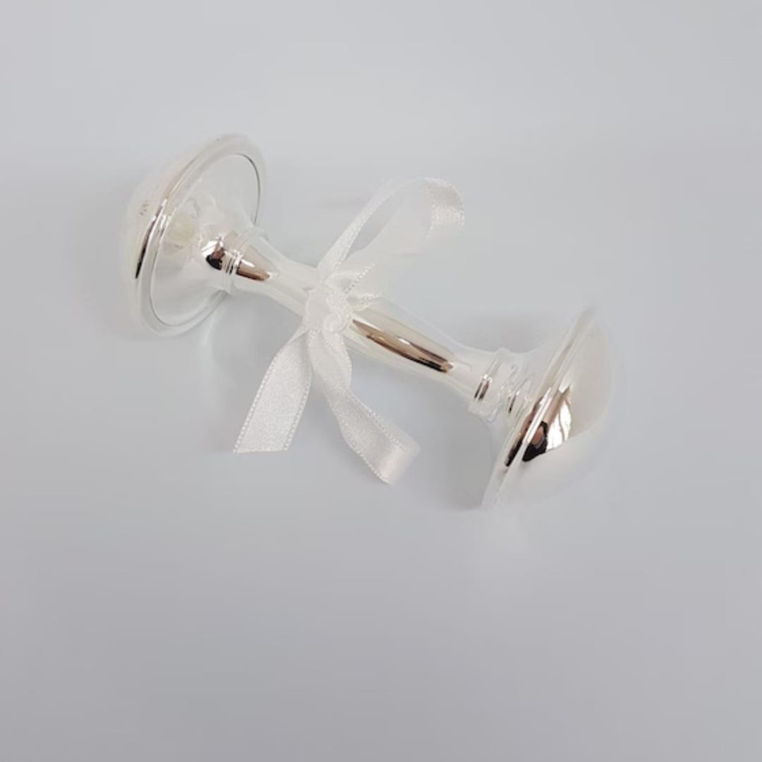 Silver Plated Baby Rattle – Ribbon Baptism Christian Box for Child ...