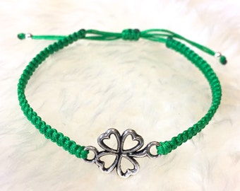 Green Macrame Four Leaf Clover Bracelet, St Patricks Day Bracelet, Shamrock Bracelet, Lucky Green Bracelet, St Pattys Day, Irish Bracelet