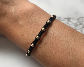 4mm Gold Beaded Macrame Bracelet, Gold Round Bead Bracelet, Adjustable Gold Bead Bracelet, Gold Bead Bracelet, 14kt Gold Filled Bracelet