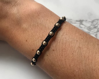 4mm Gold Beaded String Bracelet, Gold Beaded Macrame Bracelet, Gold Bead Bracelet, Stackable Macrame Bracelet, Adjustable Gold Bead Bracelet