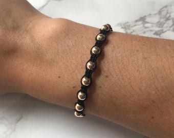 5mm Gold Bead Bracelet, Large Gold Bead Bracelet, 14kt Gold Fill Macrame Bracelet, Gold Bead Bracelet, Adjustable Gold Beaded Bracelet