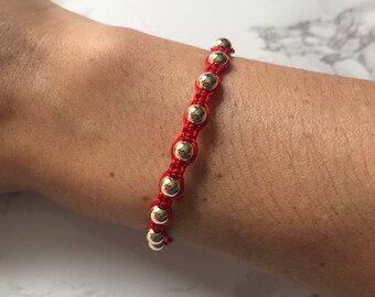 5mm Gold Beaded Red Macrame Bracelet, Gold Beaded String Bracelet, Red String of Fate, Red Protection Bracelet, Red Gold Beaded Macrame