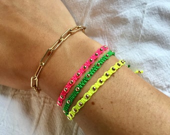 Deluxe Neon Beaded String Bracelet, Neon Macrame Bracelet, Neon String Bracelet, Thin Neon Bracelet, Neon Adjustable String Bracelet