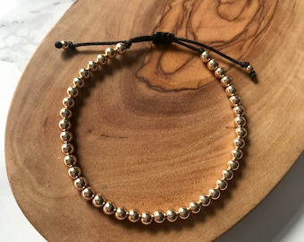 4mm Gold Beaded String Bracelet, Adjustable Gold Bead Bracelet, 14kt Gold Filled Bead Bracelet, Gold Bead Bracelet, Stackable Bracelet