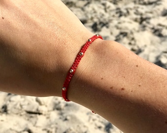 3mm Gold Bead Red Bracelet, Red Macrame Bracelet, Red String of Fate, Red Protection Bracelet, Gold Bead Bracelet, Red Knotted Bracelet