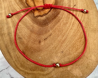 Red String Bracelet with Single Bead, Red String of Fate, Thin Red Bracelet with One Bead, Red Bracelet with Bead, Adjustable Red Bracelet