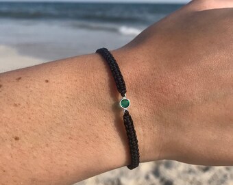 Black Birthstone Bracelet, Swarovski Birthstone Bracelet, Birthstone Macrame Bracelet, Birthstone Charm Bracelet, Birthday Stone Bracelet