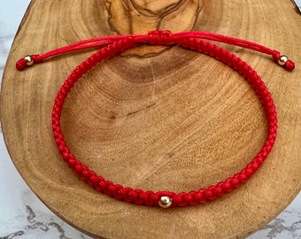 Red String Bracelet with Single Gold Bead, Macrame Bracelet, Red Fate Bracelet, Protection Bracelet, Spiritual Gifts, Valentines Day Gift