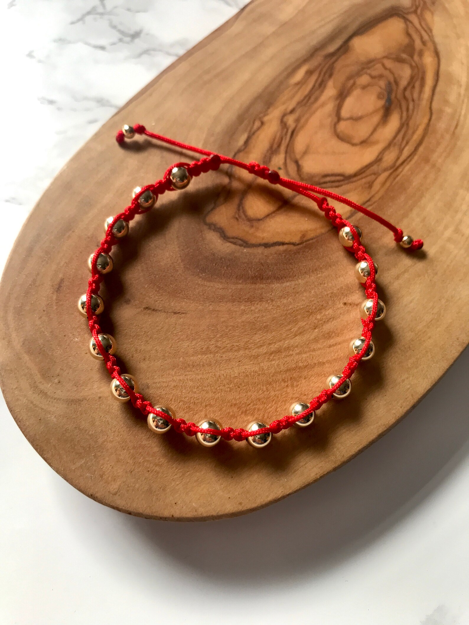 5mm Gold Beaded Red Macrame Bracelet Gold Beaded String Etsy