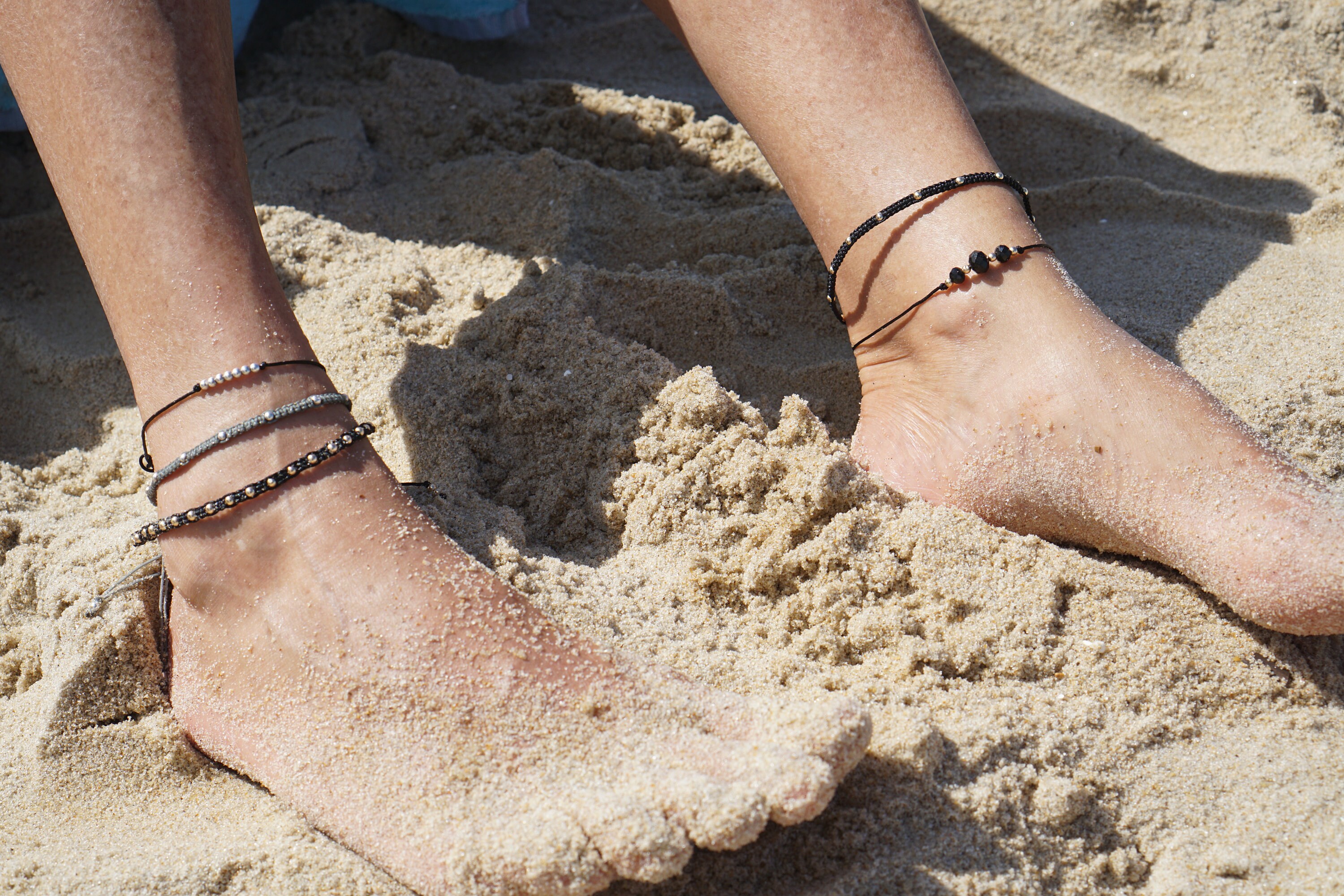 Thin Black Beaded Ankle Bracelet, Thin Black String Anklet, Black ...