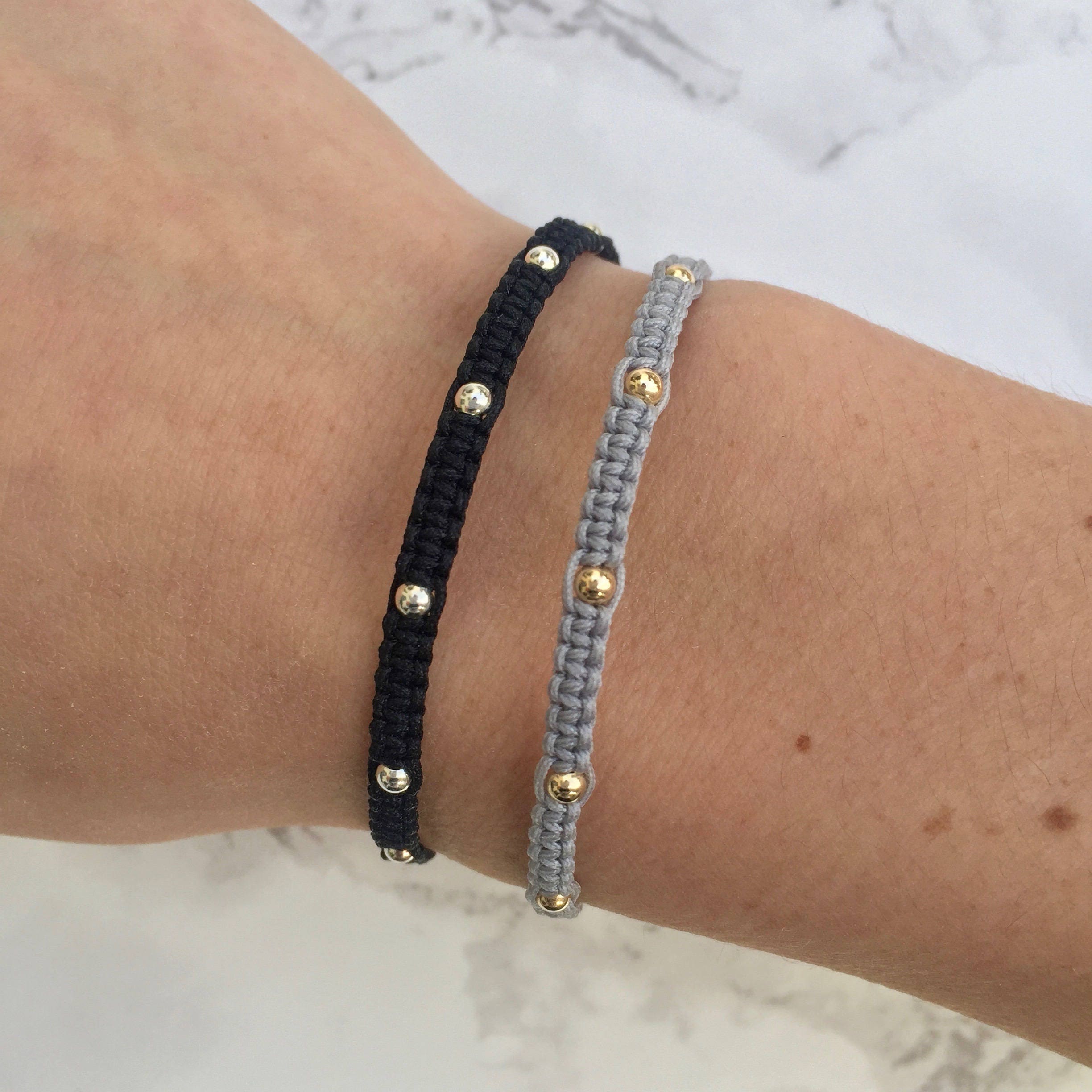 Beaded String Bracelet Sterling Silver Bead Bracelet Gold Etsy