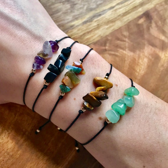 Healing Crystal Bracelet, Spiritual Gemstone Bracelet, Natural Stone String Bracelet, Adjustable Gemstone Bracelet, Crystal Bead Bracelet