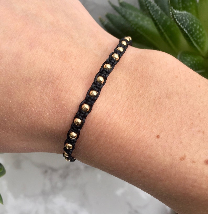 Beaded Macrame Bracelet Black String Bracelet Black Knot Etsy