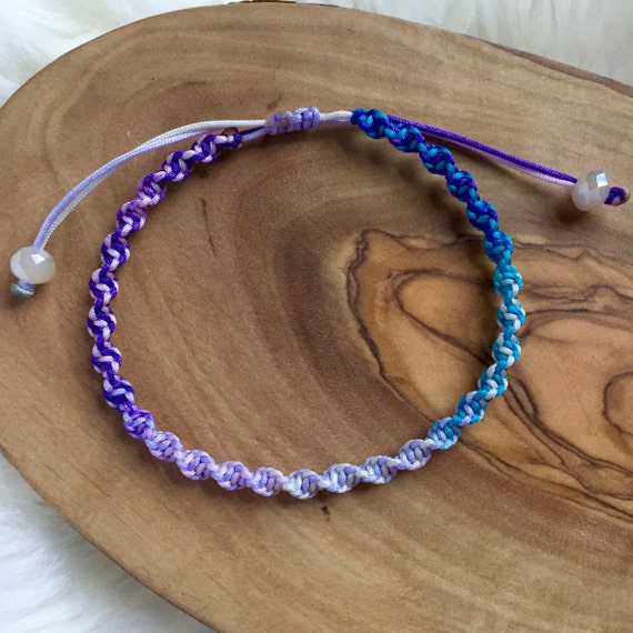 Childrens Bracelet, Kids String Bracelet, Macrame Bracelet for Kids, Adjustable Macrame, Adjustable String Bracelet, Purple Rainbow Bracelet