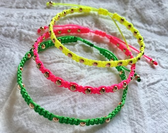 Neon Beaded String Bracelet, Neon Macrame Bracelet, Neon String Bracelet, Thin Neon Bracelet, Adjustable String Bracelet, Neon Bead Bracelet