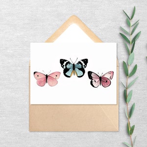 Drei Schmetterlinge - Grußkarten 10er oder 20er Set - Blanko Karte mit Umschlag - Erinnerungsgeschenk 13x18 - Druck von Originalgemälde - Pink Teal