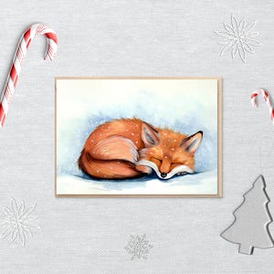 Schlafender Fuchs Weihnachtsgrüße 10er oder 20er Pack - Blankokarte mit Umschlag - Andenken Geschenk 15x18 - Print von Originalgemälde
