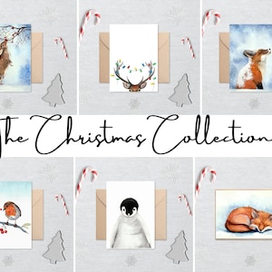 Colección de Navidad: paquete de 6 o 12 tarjetas de felicitación, tarjeta en blanco con sobre, regalo de recuerdo de 5 x 7, impresión de pintura original