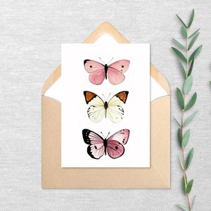 Drei Schmetterlinge - Grußkarten 10er oder 20er Set - Blanko Karte mit Umschlag - Erinnerungsgeschenk 13x18 - Print von Originalgemälde