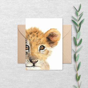 Lionceau - Lot de 10 ou 20 cartes de vœux - Carte vierge avec enveloppe - Cadeau souvenir 5 x 7 - Impression de la peinture originale