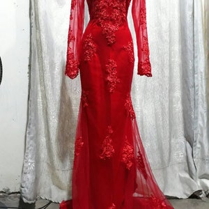 Women dress, red, Wedding dress 2 layers