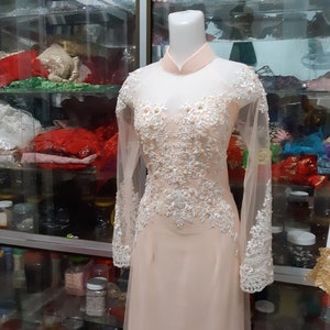 Ao Dai Co Dau, Ao Dai Cuoi, Vietnamese Traditional Long Wedding Dress ...