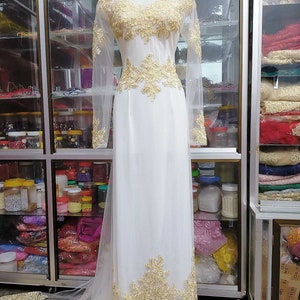 White Ao Dai Co Dau, Vietnamese Traditional Long Wedding Dress, Ao Dai ...