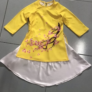 Ao dai for kid, Vietnamese traditional long dress, set ao dai, pants or short skirt
