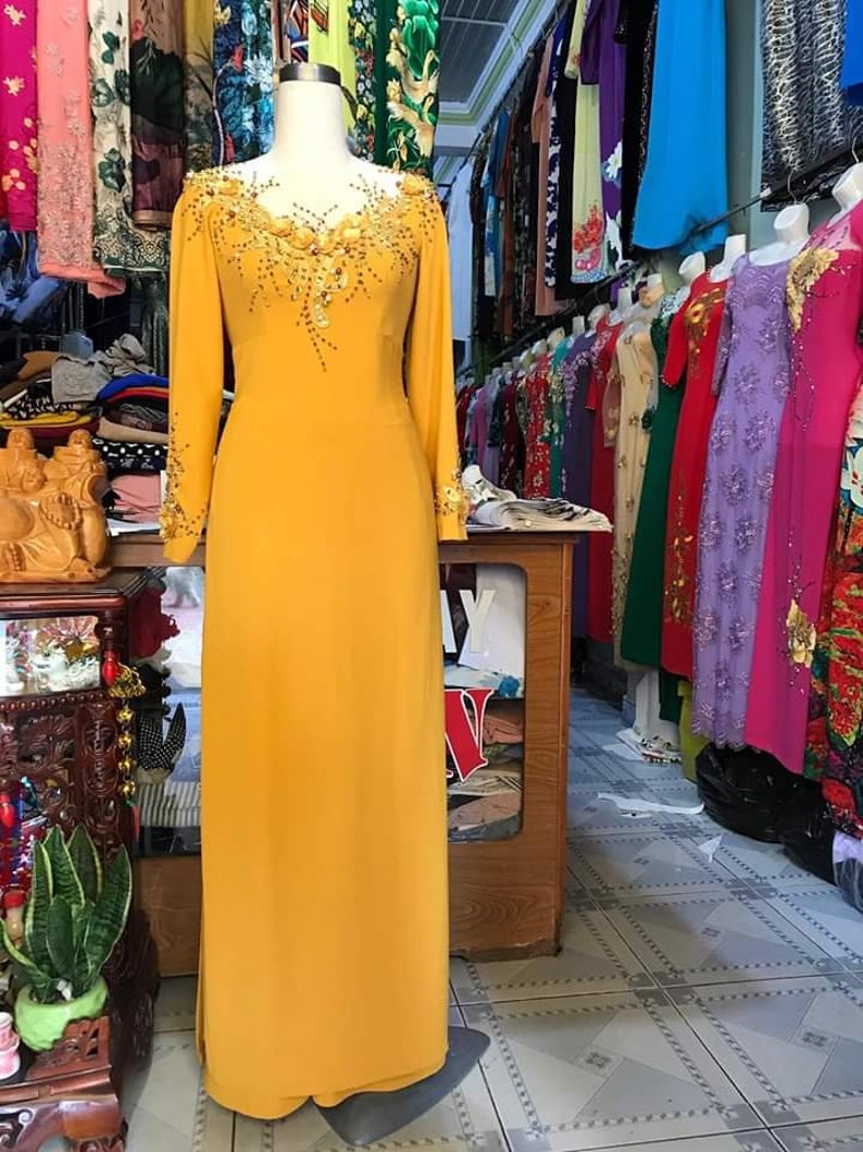 Yellow Ao Dai Silk Fabric Satin Pants Vietnamese Etsy