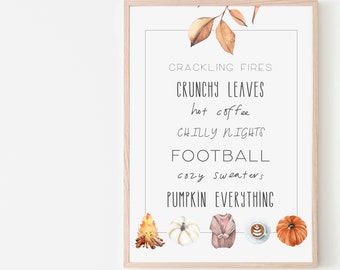 Cozy Fall List Art /Modern Farmhouse Sign / Autumn Digital Download / Printable Farmhouse Signs