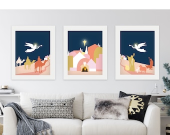 Modern 3 Piece Nativity | Printable Nativity | Christmas Printables | Pastel Nativity Scene | Contemporary Nativity