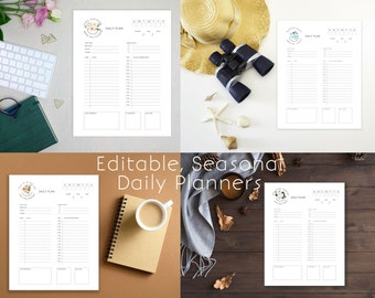 Editable Modern Daily Planner | Printable Minimal Daily Planning Page| Summer Planner | Spring Planner | Fall Planner | Winter Planner