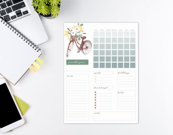 Editable Monthly and Printable Planner | Spring Planner | Letter Size Planner | Good Notes Template