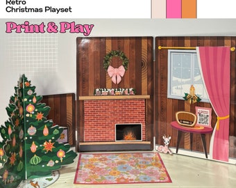 Printable Retro Christmas Playset, DIY Barbie Doll Toy