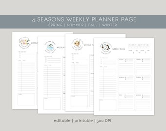 Editable Modern Weekly Planner | Printable Minimal Weekly Planning Page| Summer Planner | Spring Planner | Fall Planner | Winter Planner