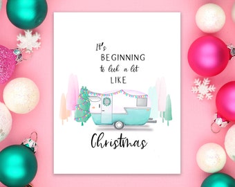 Printable Christmas Camper | Printable Christmas Décor | Pastel Christmas Art | It's Beginning to Look a lot Like Christmas
