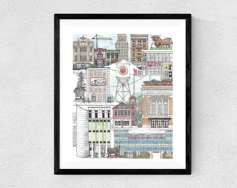 Durham, NC watercolor art print // housewarming gift • graduation gift • moving gift • closing gift • souvenir • bull city • north carolina