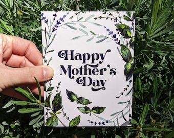 Happy Mother's Day Card // greeting card • notecard • card for mom • watercolor art • herbs  • lavender • gardening • floral card