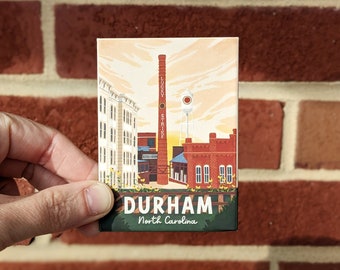 Durham, NC Souvenir Magnet // travel magnet • fridge magnet • vintage design • american tobacco campus • bull city •  north carolina