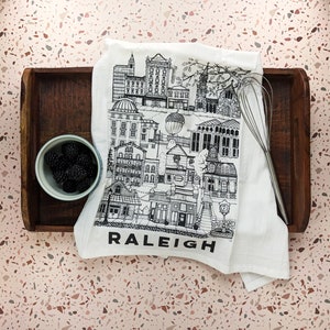 Raleigh, North Carolina tea towel // housewarming • graduation • ncsu • nc state • moving gift • closing gift • souvenir • kitchen towel